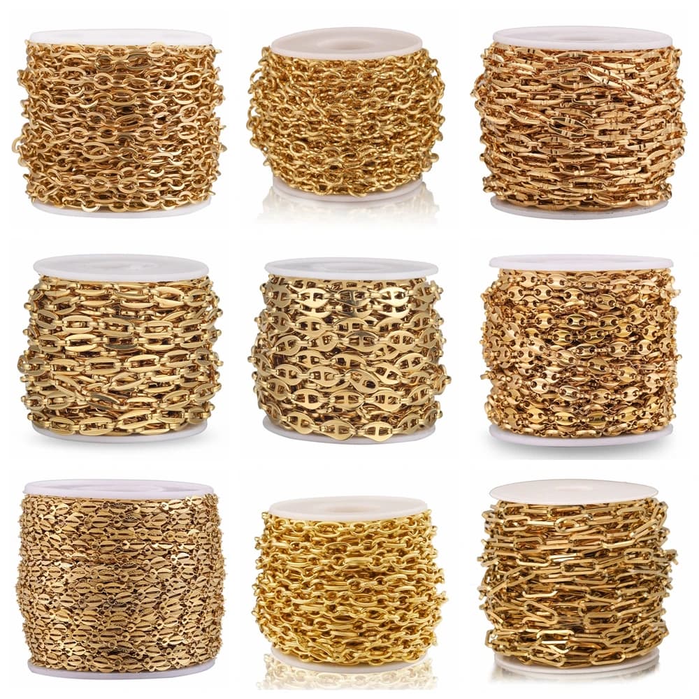 Catena in acciaio inossidabile da 1m per la creazione di gioielli catene per cavi a maglie ovali, catene a maglie con perline di chicchi di caffè per risultati di collana uomo donna