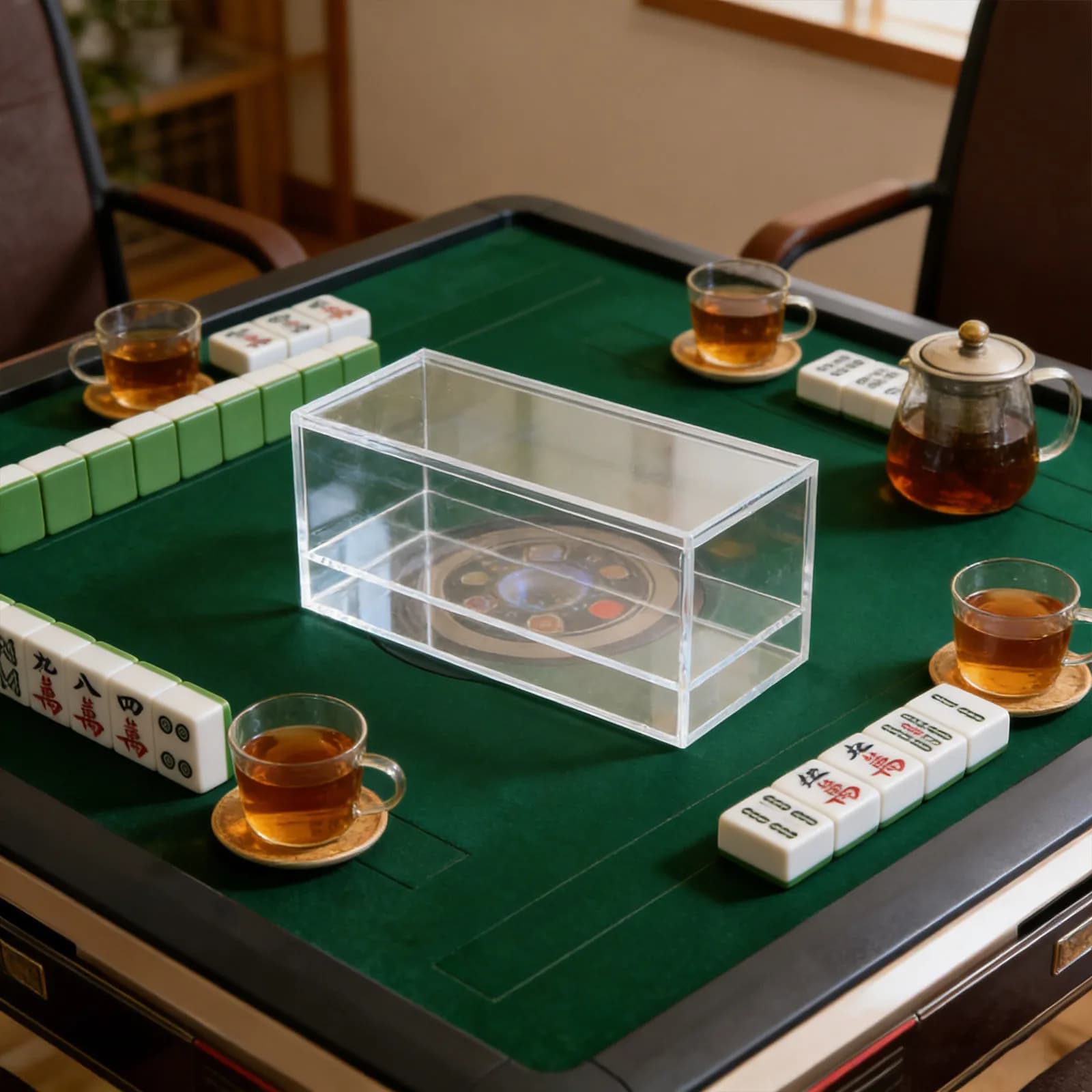 Mahjong Tile Storage Case Only Transparent Acrylic Organizer with Pull Out Lid and Card Holder