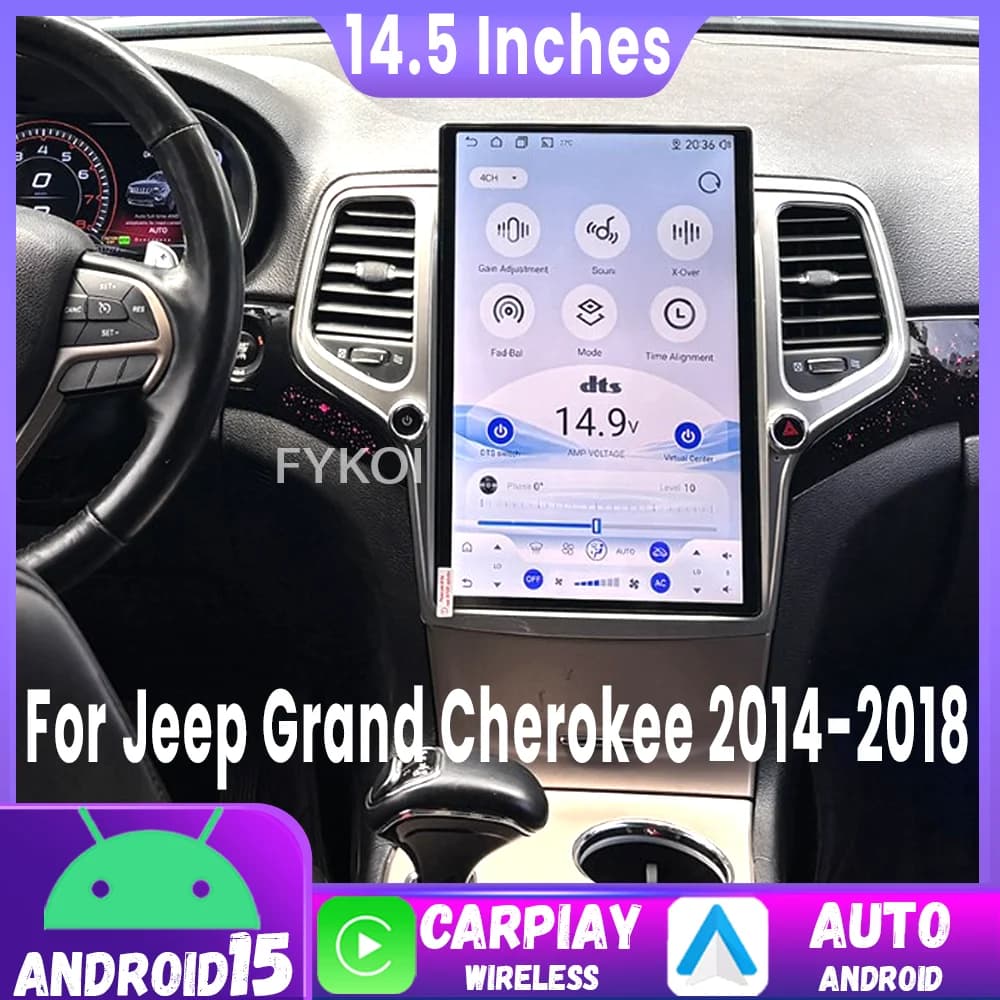 14.5 " Qualcomm 6125 Android 15 For Jeep Grand Cherokee 2014-2018 Car Stereo Bluetooth Multimedia GPS Navigation WIFI+4G DSP FM