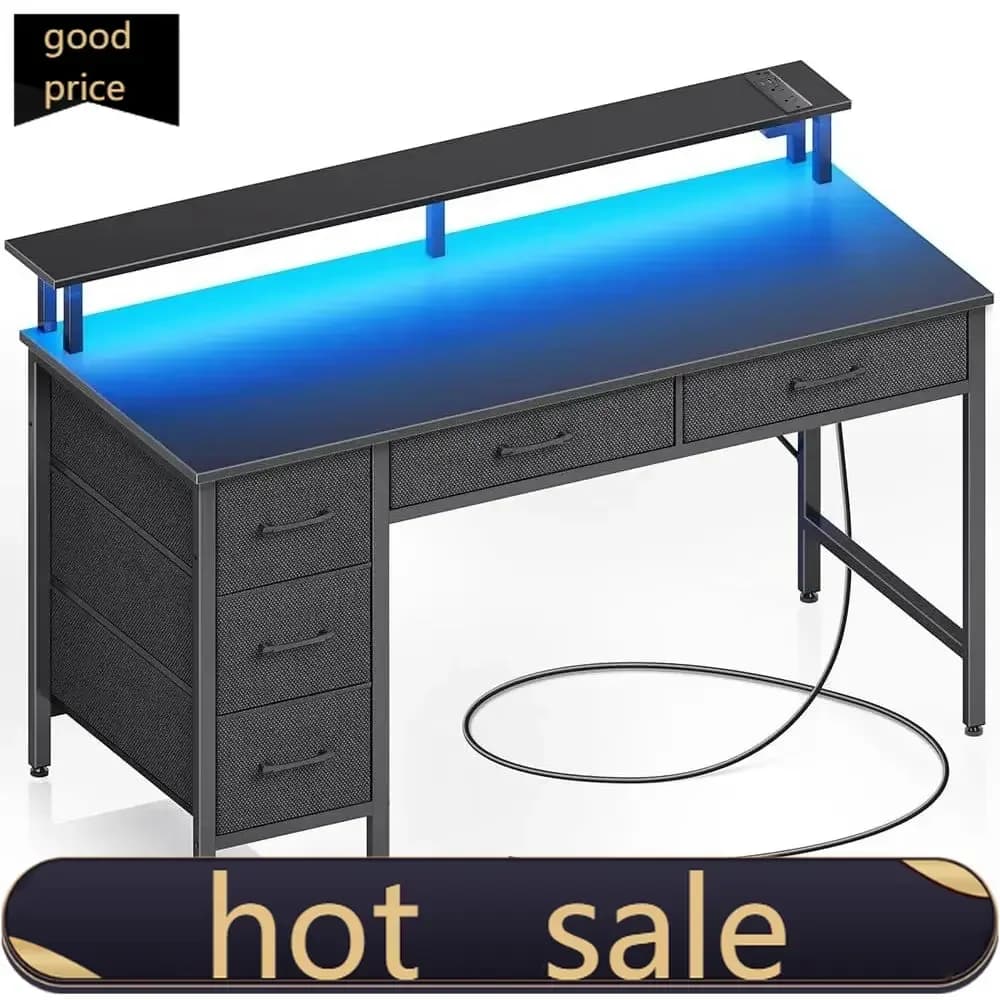 Activity pricePopular47 LED-lit Home Office Desk with 5 Drawers, Monitor Stand, and Power Outlets in Black