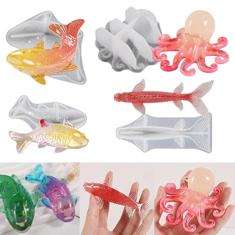 Stampo in Silicone per Resina Epossidica a Forma di Pesce Koi 3D, Animali Marini, Carpa, Polpo, per Decorazione Acquario e Creazione Gioielli