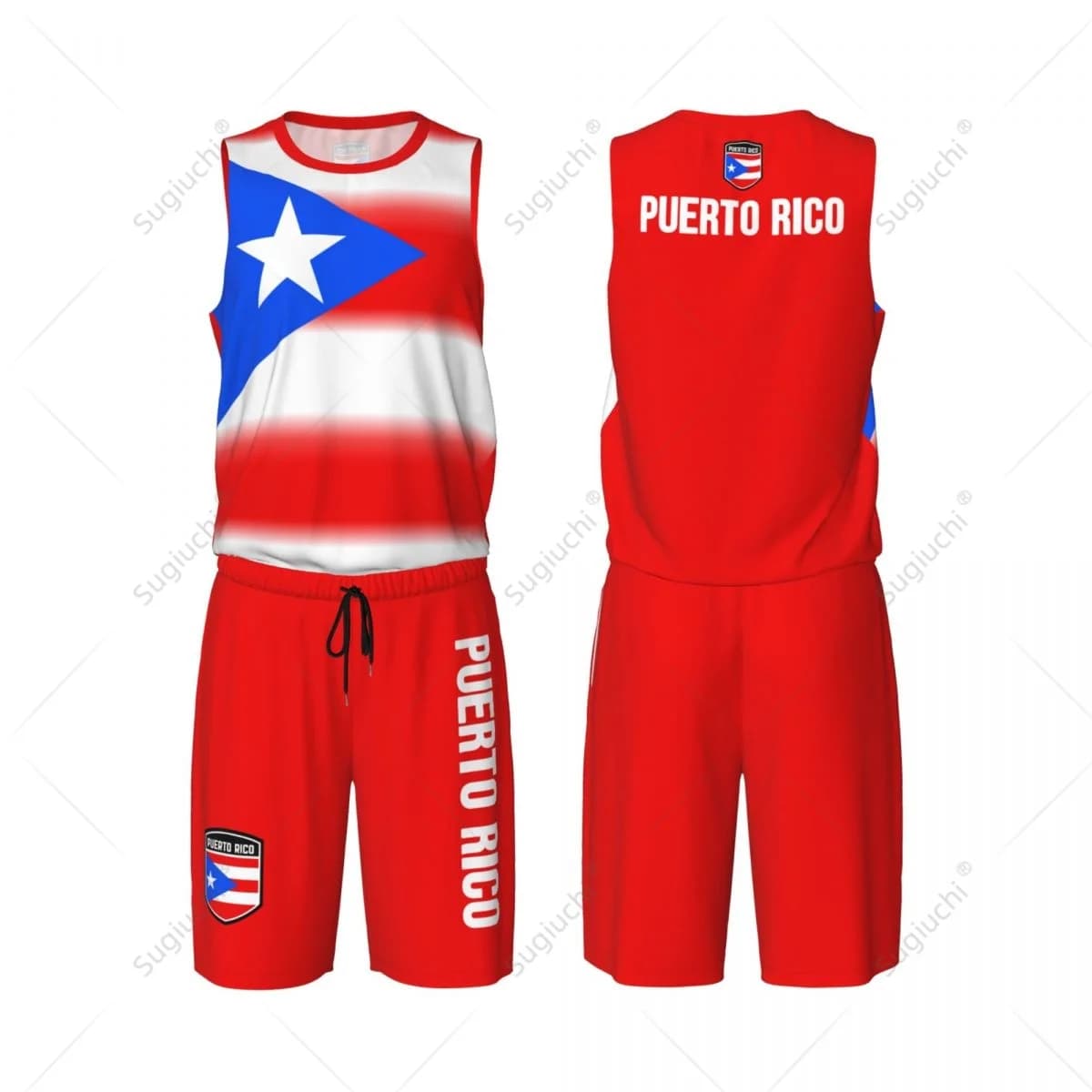 Men Puerto Rico Flag Basketball Set Mesh Shirt & Pants Sleeveless