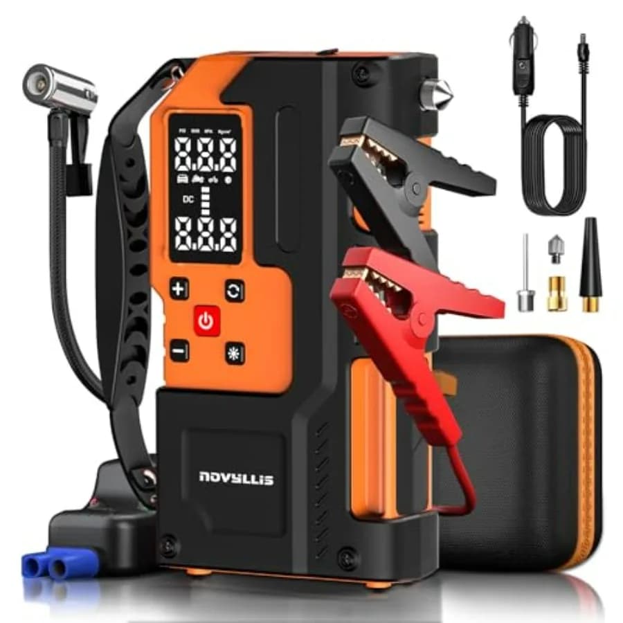 Avviatore di Emergenza Portatile con Compressore d'Aria 4000A 10000mAh Power Bank Luce LED SOS di Emergenza 22 Cilindri 150PSI Senza Fili AutoShu