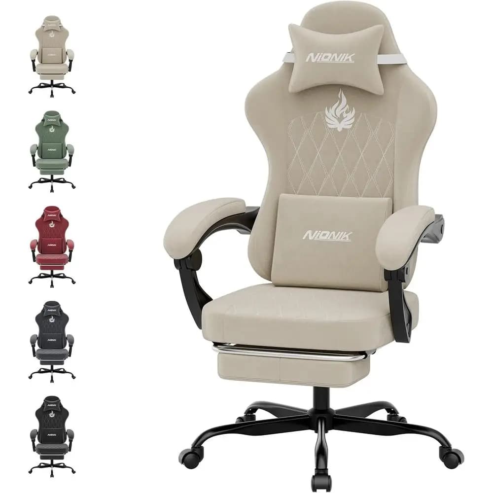Sedia da Gaming Ergonomica Girevole con Altezza Regolabile e Supporto Lombare per Adulti - Beige