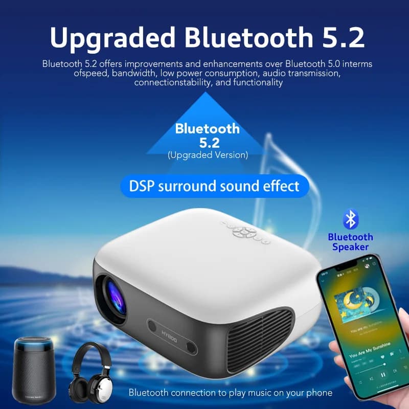 Nuovo proiettore HY800 con messa a fuoco automatica Mini proiettore portatile HD Proiezione schermo mobile Bluetooth senza fili