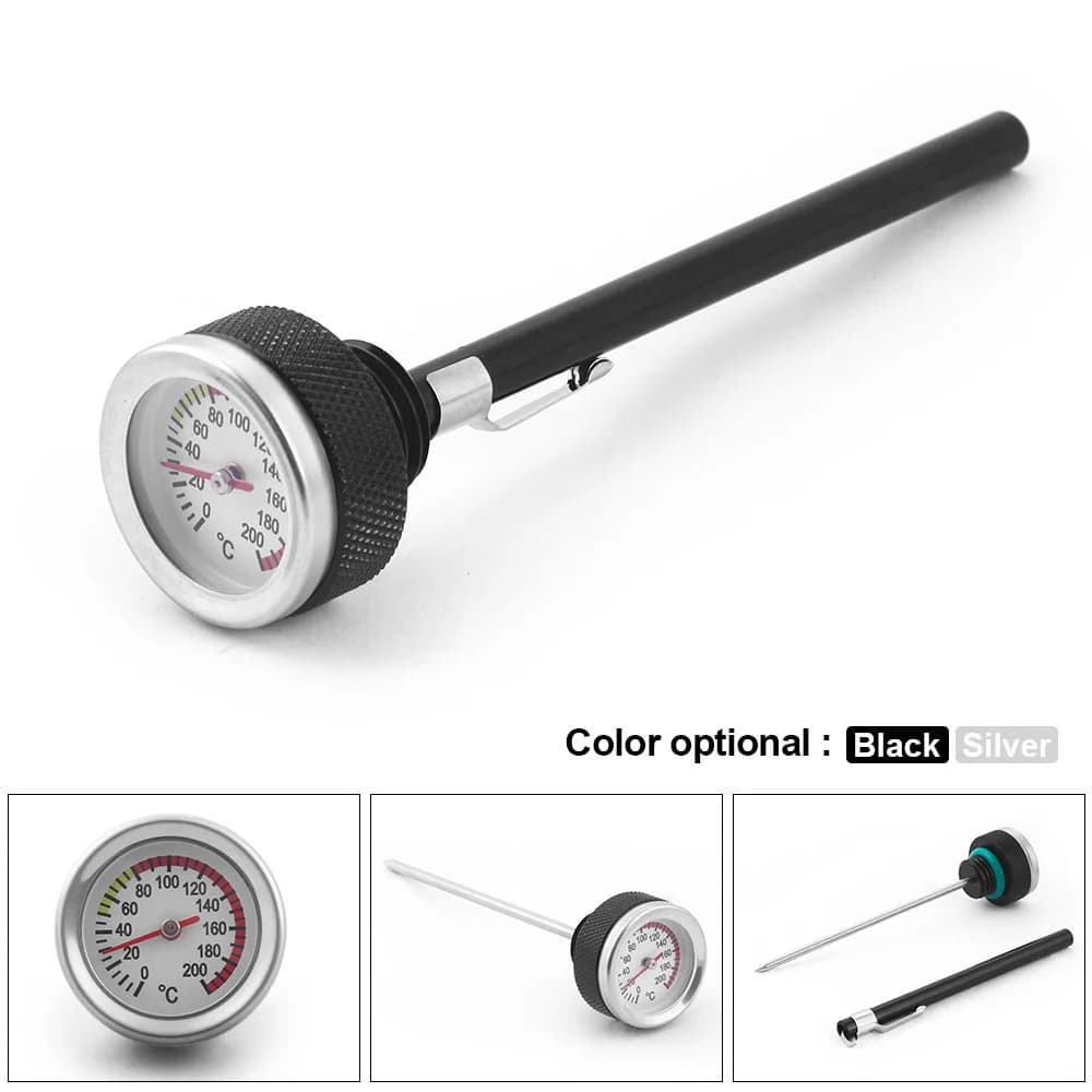 Tappi serbatoio carburante moto con indicatore temperatura olio 35MM 0-200 ℃ Puntatori Copri termometro con sonda 117MM M20 x 2,5