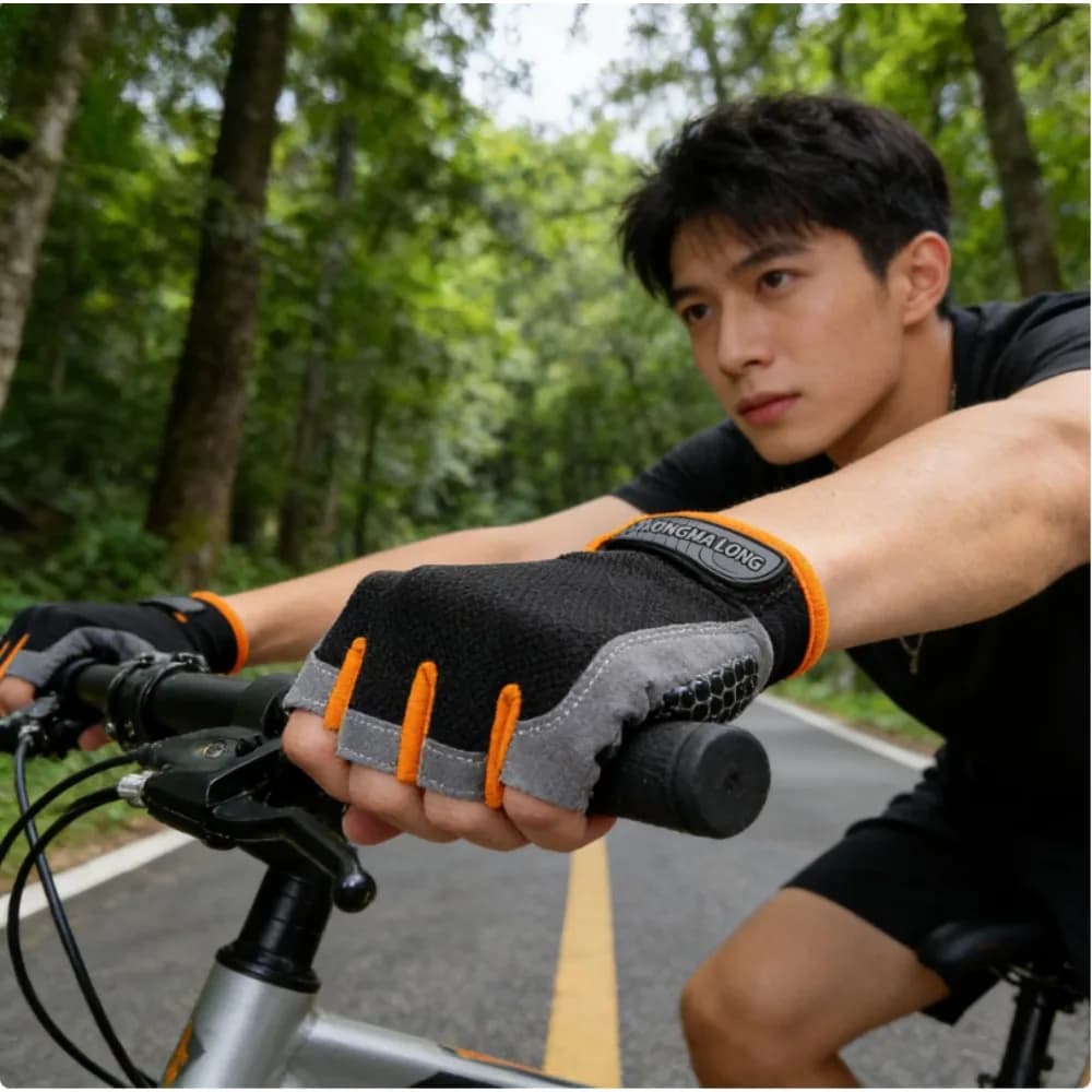 Kids cycling gloves, shockproof, breathable, half fingers, anti-slip, for bicycle and bike without pedals