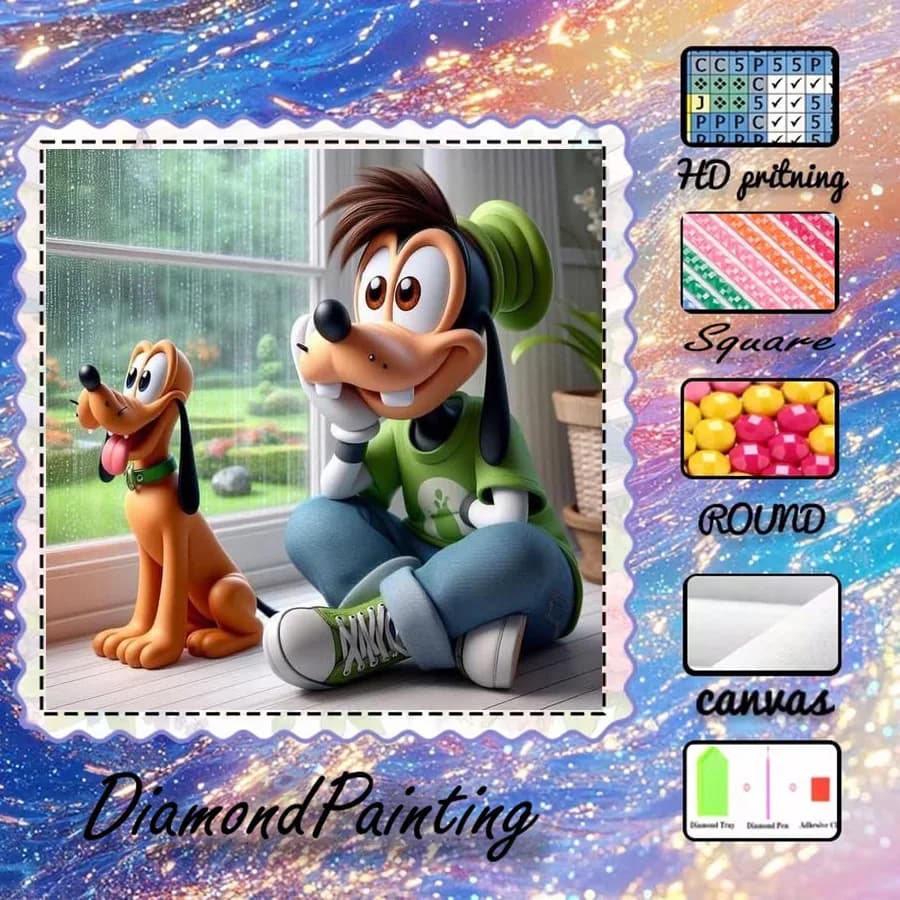 1 piece - 5D-DIY - Flocking cloth - Special drill - Diamond painting set - Goofy, Pluto - Mosaic - Diamond Art