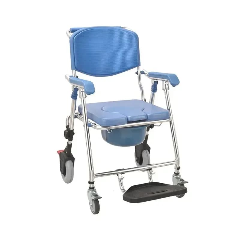 Sedia da toilette mobile pieghevole con ruote per anziani disabili Sedile WC con trasferimento doccia ad altezza regolabile con supporto per lo schienale