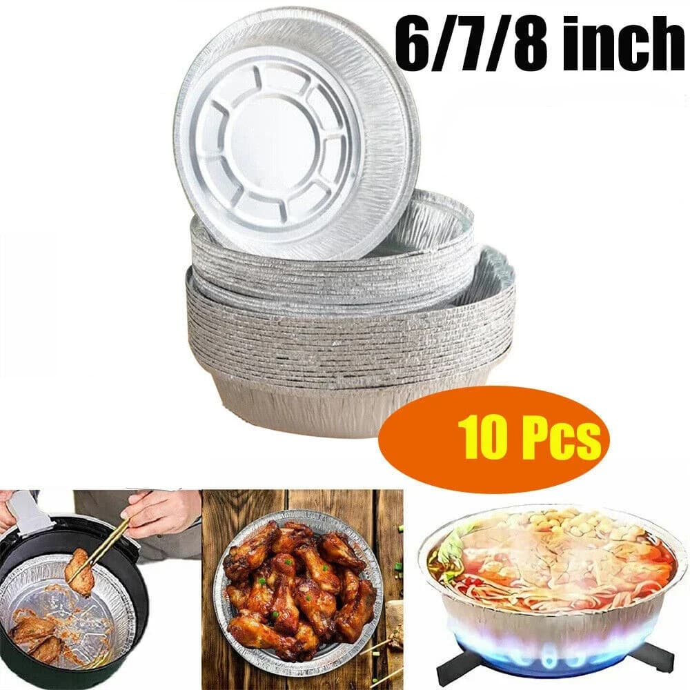 10 pieces air fryer trays in aluminum foil round containers tin basket for disposable steam cooking tool kitchen tray for barbecue pan