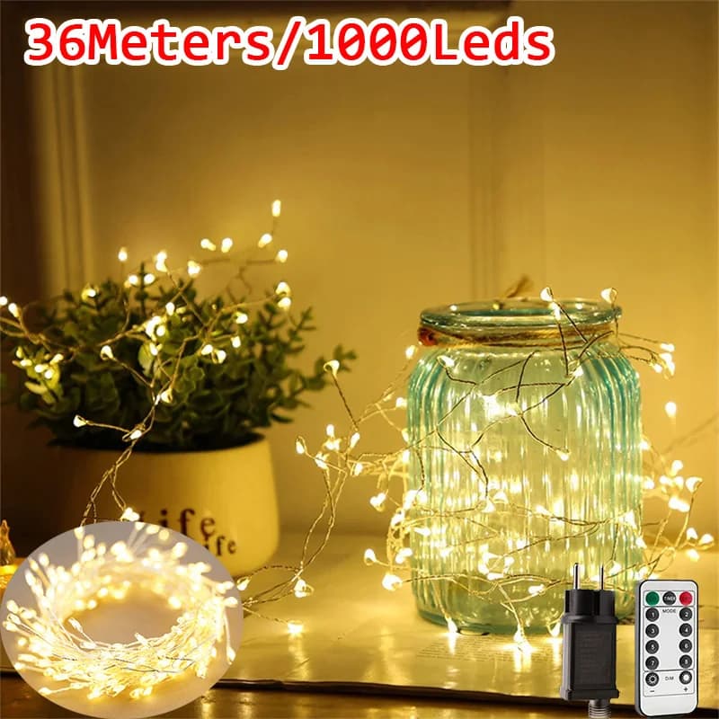 Luci a corda da fata a LED Filo d'argento 36M Ghirlanda da esterno a grappolo Decorazione per festival in giardino per feste di matrimonio