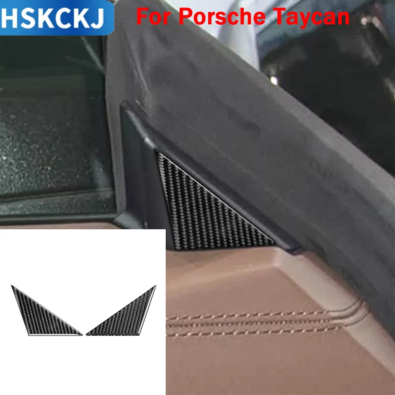 For Porsche Taycan 2019-2026: Decorative Carbon Fiber Coating for Triangular Panel Mounting Interior Doors, Car Accessories