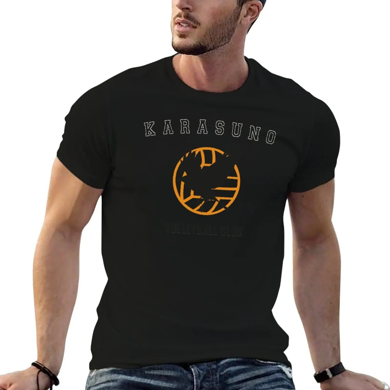 T-shirt sportiva con design anime, pallavolo, corvo, maglietta con stampe, t-shirt da uomo slim fit