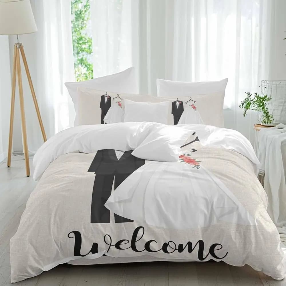 Set di Biancheria da Letto per Matrimoni, Set Copripiumino Traspirante in Lino Beige a 4 Pezzi, Set Biancheria da Letto Accogliente