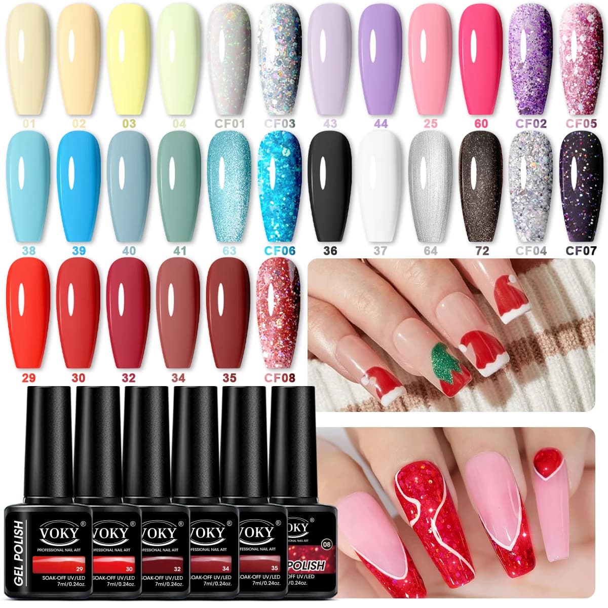 6 PZ VOKY 7 ML smalto gel tinta unita con polvere scalogno per idratazione lucida per nail art domestico o regali di Capodanno