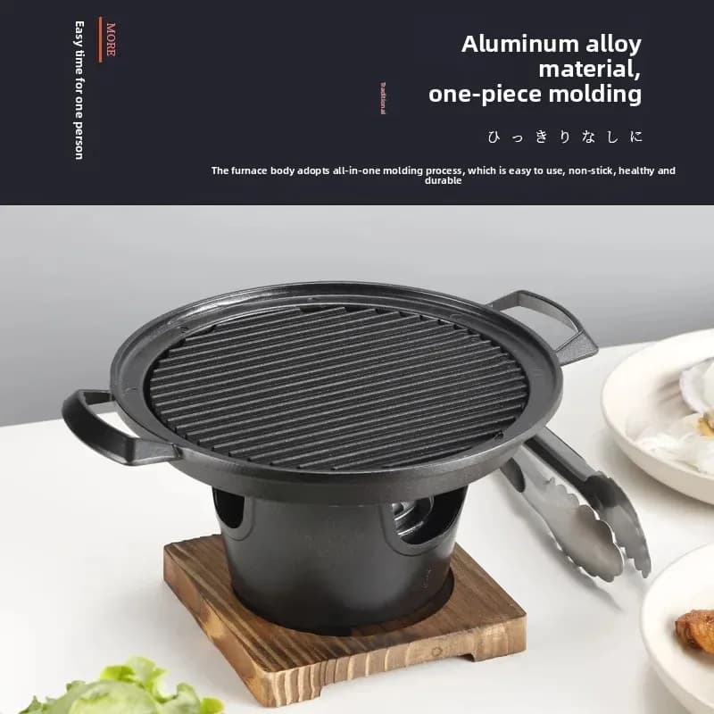 Single Person Mini Alcohol Stove Set Non‑stick Pot Charcoal BBQ Plate Portable Household Outdoor Camping Picnic Cooking Kit