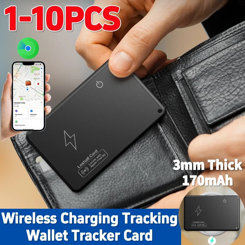 Localizzatore GPS per Portafoglio con Ricarica Wireless, Compatibile con Apple Find My, Impermeabile, Tracker Smart Card