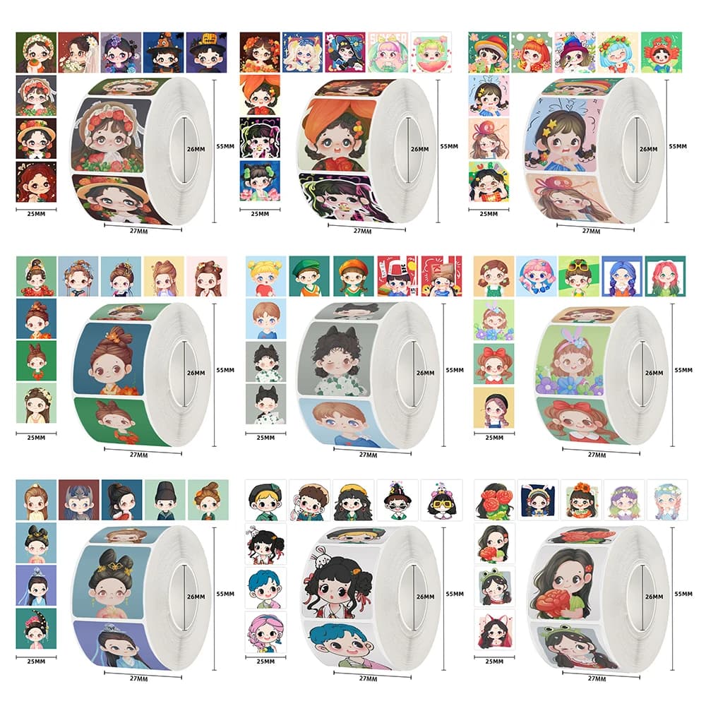 Cartoon Girl Stickers 500pcs/roll Children Reward DIY for Guitar Phone Laptop Water Cup Toy Gift