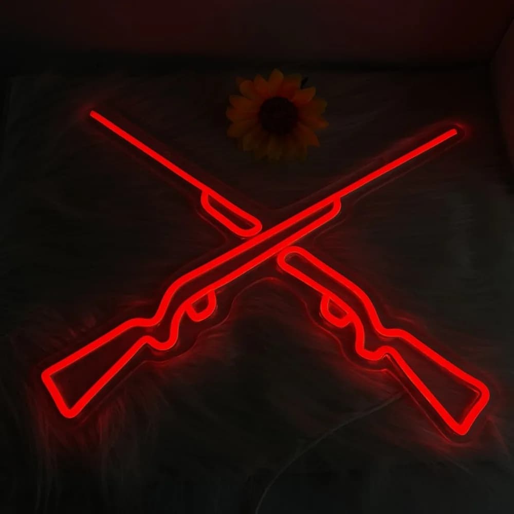 Luci al Neon a Doppia Forma di Pistola, Insegna Artistica al Neon da Parete/Finestra per Negozi di Armi/Bar/Compleanni/Feste/Decorazione Stanze, Eventi a Tema Caccia/Giochi