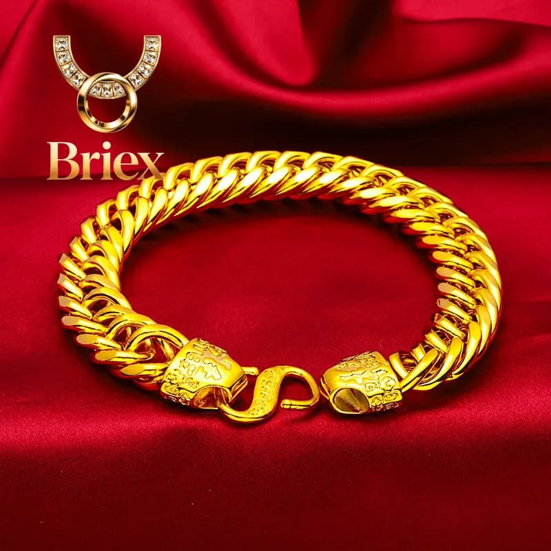 Bracciale da uomo Briex Jewelry in oro 24K, AU999 puro - Stile classico e di tendenza, texture a maglie + rifrazione della luce, robusto e di impatto sul polso