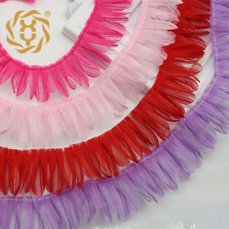 1 Lotto/40 Metri di Passamanerie in Pizzo da 4 cm, Nastro Plissettato per Fai da Te, Abiti per Bambole, Decorazioni per la Casa, Tessuto Rosa Rosso, Accessori per Abbigliamento Femminile