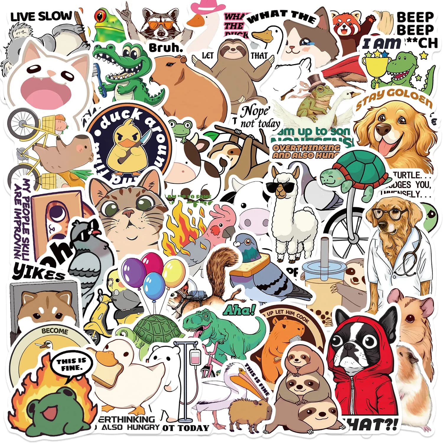 50Pcs Cute Cartoon Funny Animal Cats Stickers Toys DIY Decals For Kids Laptop Scrapbook Stationery Fridge Funny Sticker