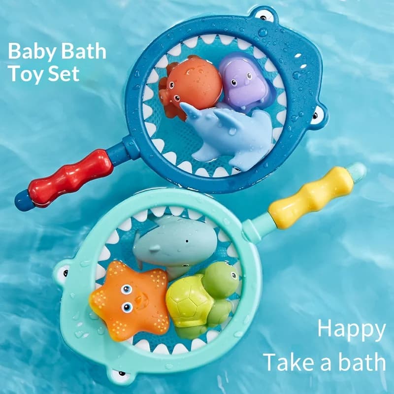 Baby Bath Toy Turtle Water Spray Net Fishing Shark Children's Animal Squeeze Toy Floating Water Play Toy