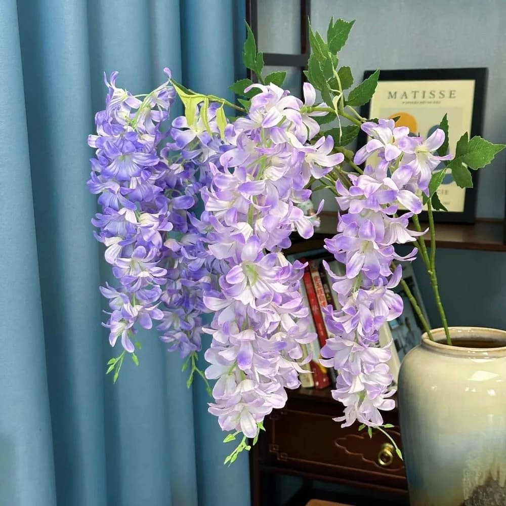 Fiori Artificiali di Glicine a 3 Punte, Viola, Piante Finte Pendenti, Bouquet Decorativo di Fiori Artificiali per Arredamento Casa