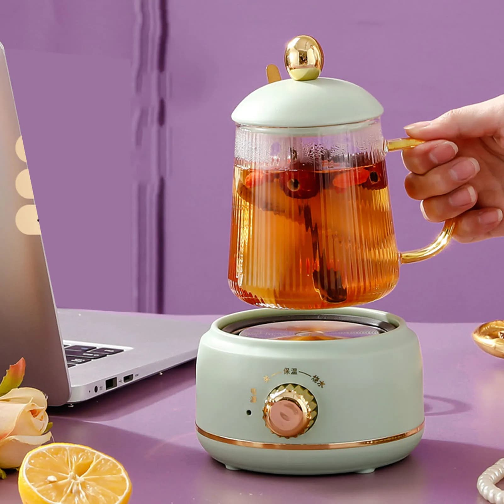 Portable Electric Kettle Stew Cup 450ML Health Cup Mini Slow Cooker Kettle Office Flower Teapot Split Tea Boiler