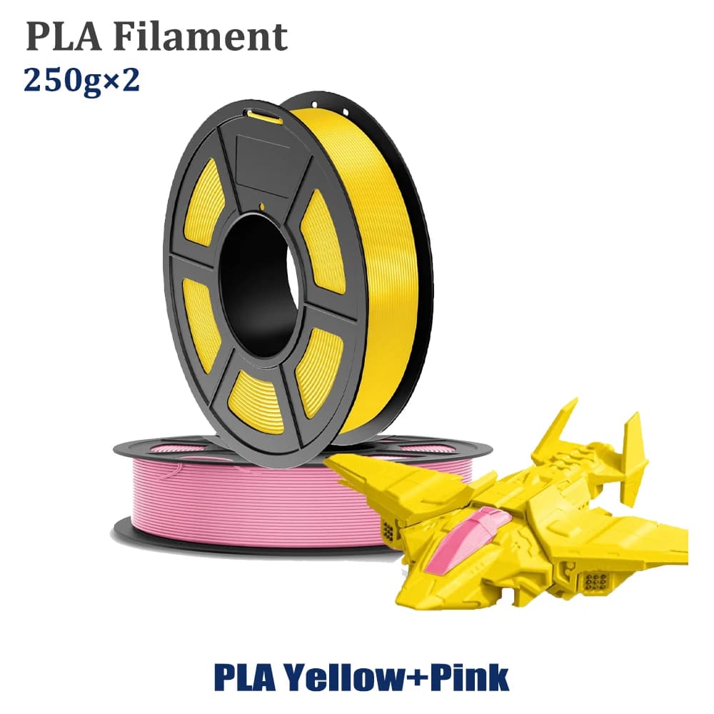 Filament PLA 1,75 mm, high tenacity 3D printer filament, suitable for most 3D FDM printers, 250G*2 pink rolls+yellow