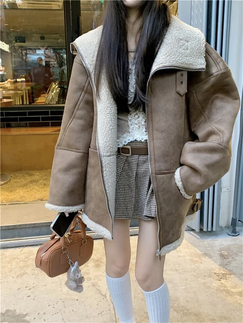 Alien Kitty Donna Chic PU Cappotti Inverno Allentato Vintage Office Lady High Street 2025 Casual Addensare Double-Side Indossare Nuove giacche