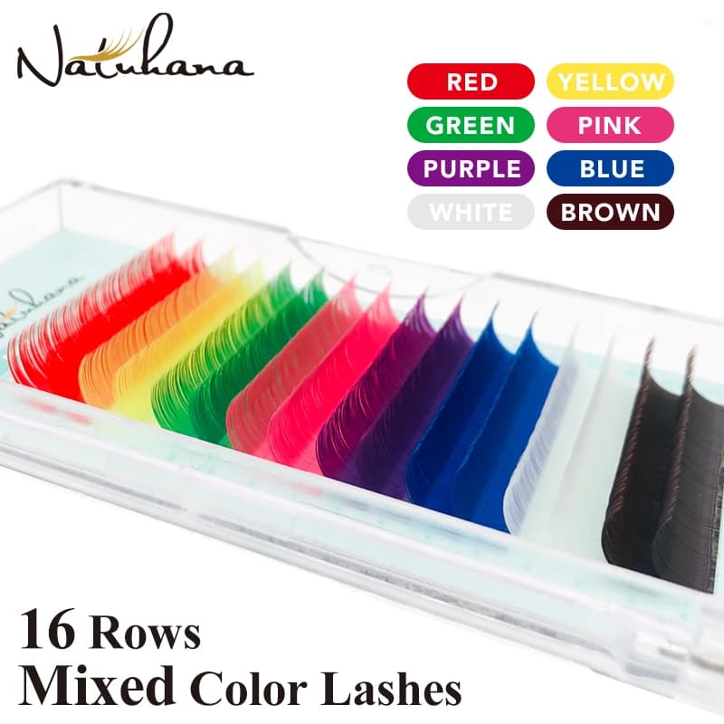 Ciglia 16 file Rosso Giallo Verde Rosa Viola Blu Bianco Marrone Colore misto Estensione ciglia Trucco individuale premium visone