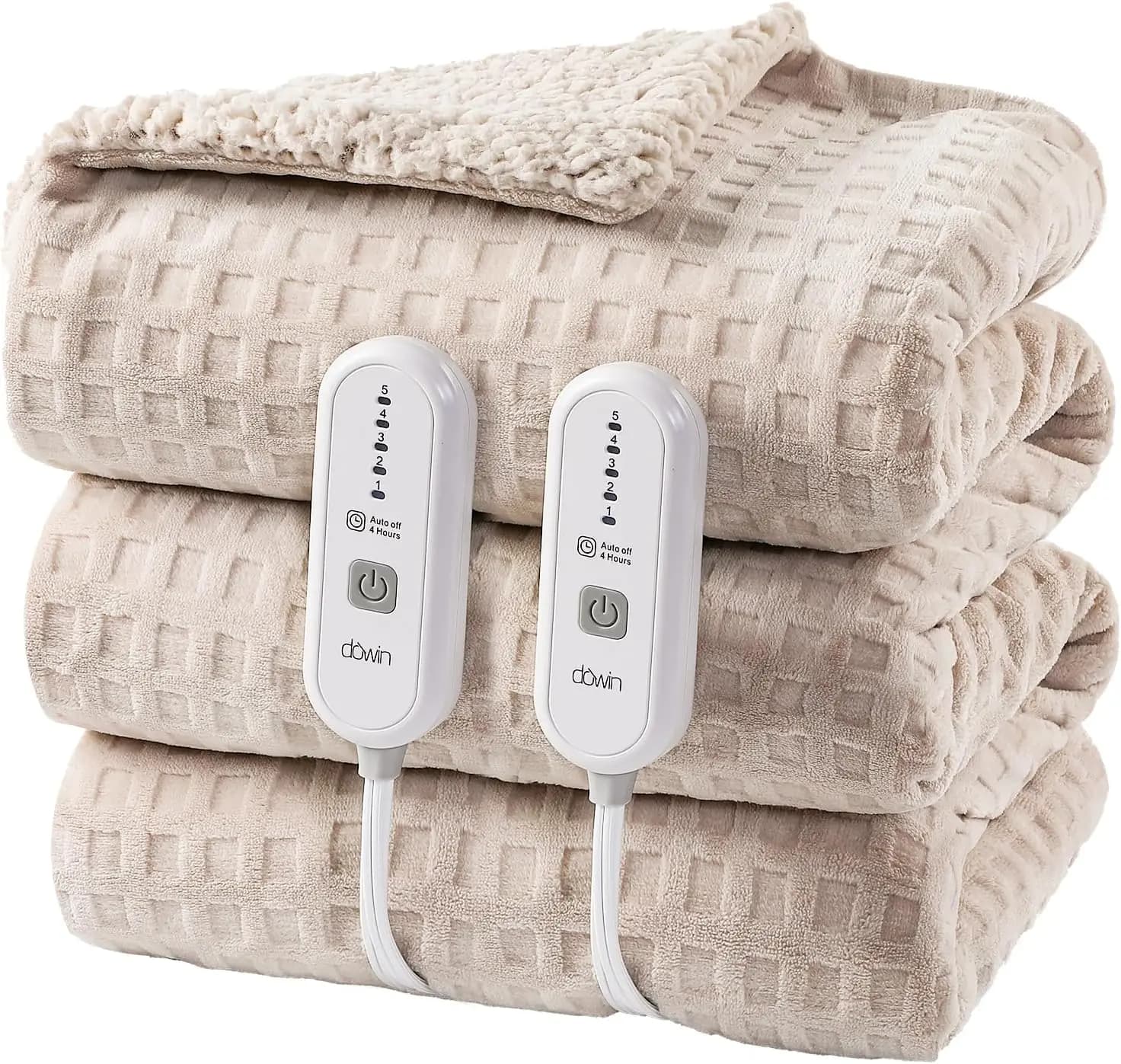 Coperta Elettrica King Size con Doppio Controllo, 5 Livelli di Calore, Spegnimento Automatico e Rivestimento in Pile Sherpa - Lavabile in Lavatrice