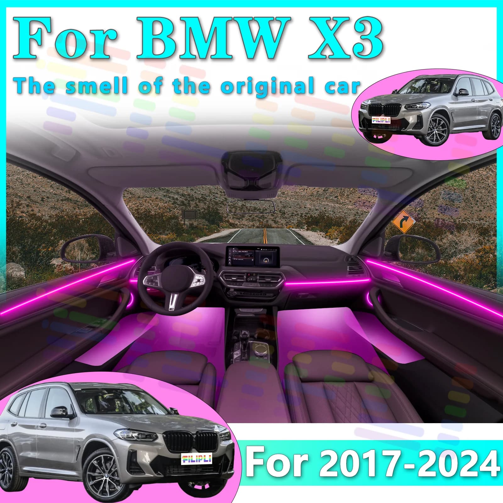 Striscia LED RGB per Interni Auto 2017-2024, Luce Ambiente Invisibile in Fibra Ottica, Lampada Neon Decorativa Controllabile tramite App