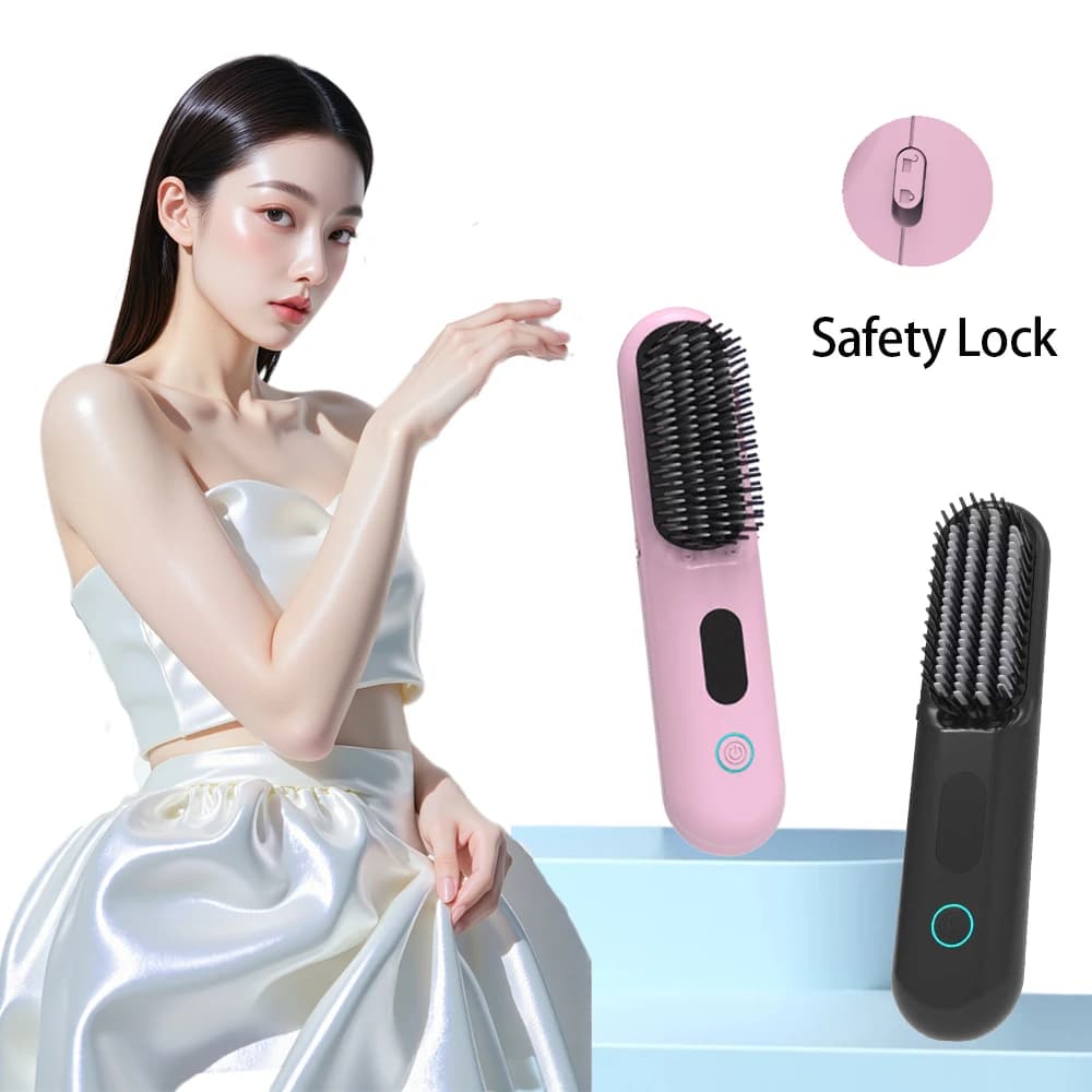 Wireless hair plate brush, rechargeable hot comb, portable styler with negative ion display and temperature