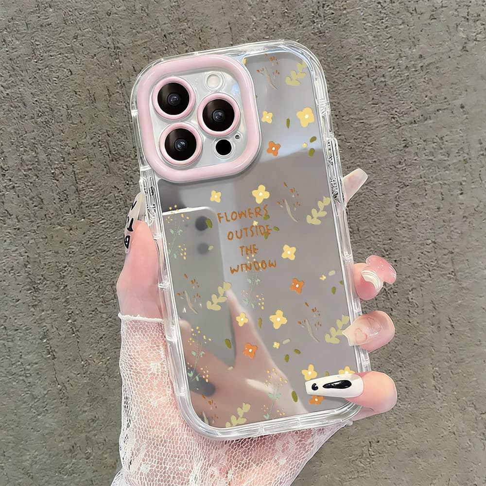 Custodia per telefono con specchio e cuscino d'aria, motivo fiori primaverili coreani, per iPhone 17 15 14 16 Pro Max 13 12 11 Pro XR XS 7 8 Plus 17Air Cover