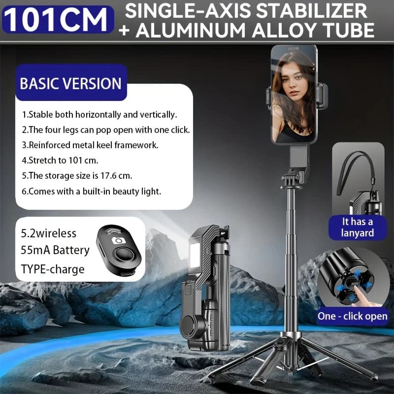 stabilizzatore portatile nuovo selfie stick wireless con luce di riempimento e mini stabilizzatore ad asse singolo anti-vibrazione
