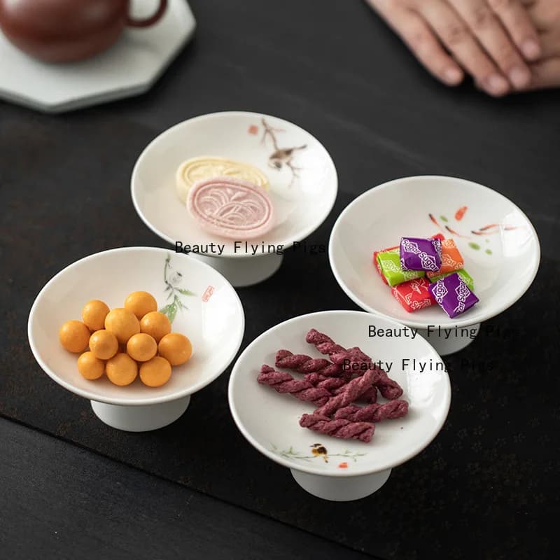 Piatto da dessert in ceramica da 1 pezzo, ciotola per frutta secca Dim Sum, piccolo vassoio in porcellana bianca cinese, piatto per pasticceria da ristorante, piatto per caramelle