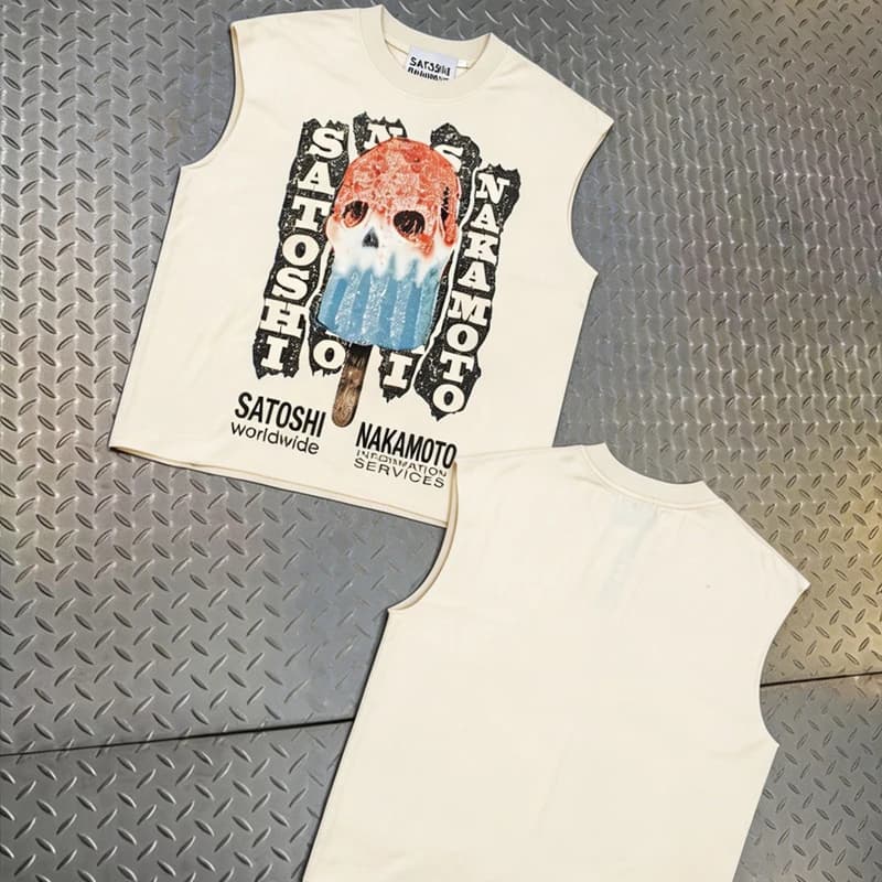 26SS American Street Satoshi Nakamoto Tank Top Sleeveless Vest Men Women Melting Ice Lolly Letter Print Y2K T Shirt Clothing