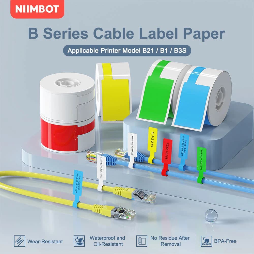 Niimbot Cable Label Portable Printer Thermal B1 B21 B203 Paper Data Line Identification Fiber Wire Tags Labels Fiber Tag Niimbot