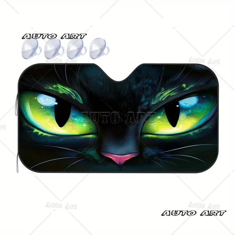 Il elegante parasole nero Cat Eye presenta una misteriosa e affascinante parasole per parabrezza, coperture per accessori per visiera anteriore per auto
