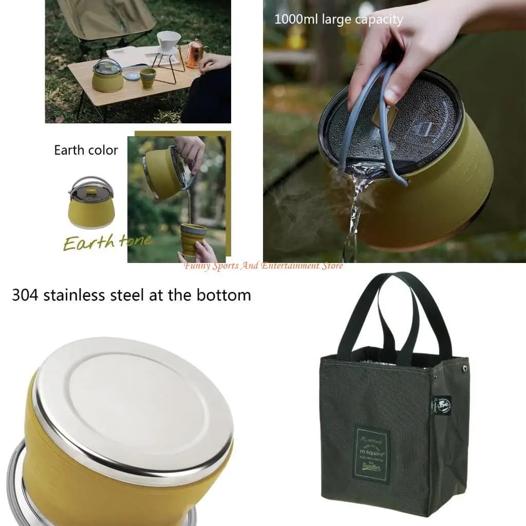 C4DE Portable Folding Silicone Kettle Folding Water Kettle Outdoor Camping Cooker