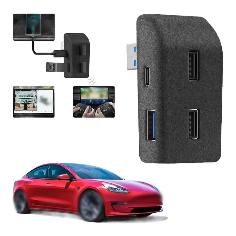 For Tesla For Model 3/Y Glove Box Center Console Flocking USB Hub For IOS For Android USB-enabled Devices Interior Accessories
