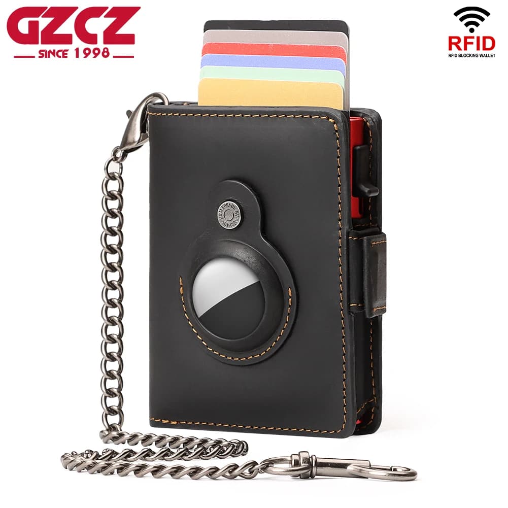 Portafoglio Airtag da uomo in vera pelle resistente con scomparto per banconote Custodia porta carte di credito pop-up RFID extra sicura