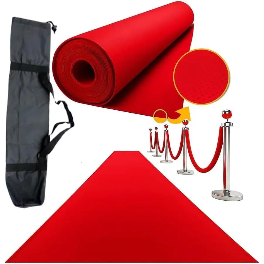 Runner for party mats 2,2 x 16,4FT Runner for non-slip wedding corridor often 3 mm with case Red cap for indoor and outdoor ceremon