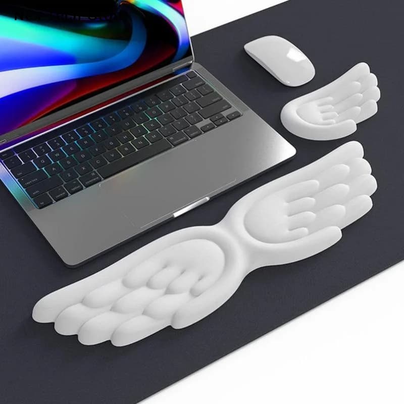 Poggiapolsi Ergonomico in Memory Foam a Forma di Ali d'Angelo per Tastiera e Mouse, Antiscivolo, Tappetino da Scrivania
