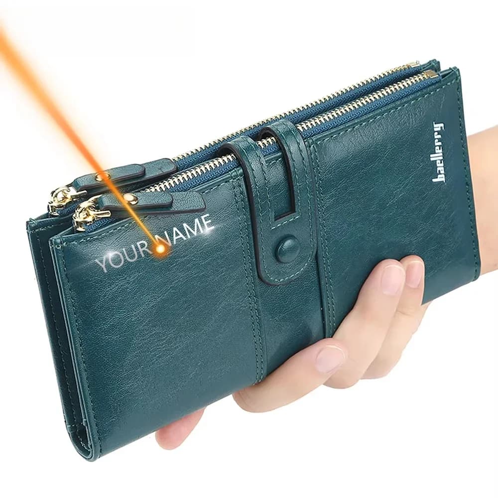 Engrave Name Women Wallets Fashion Long Leather Top Quality Card Holder Classic Purse Zipper Brand Wallet Personalized Gift