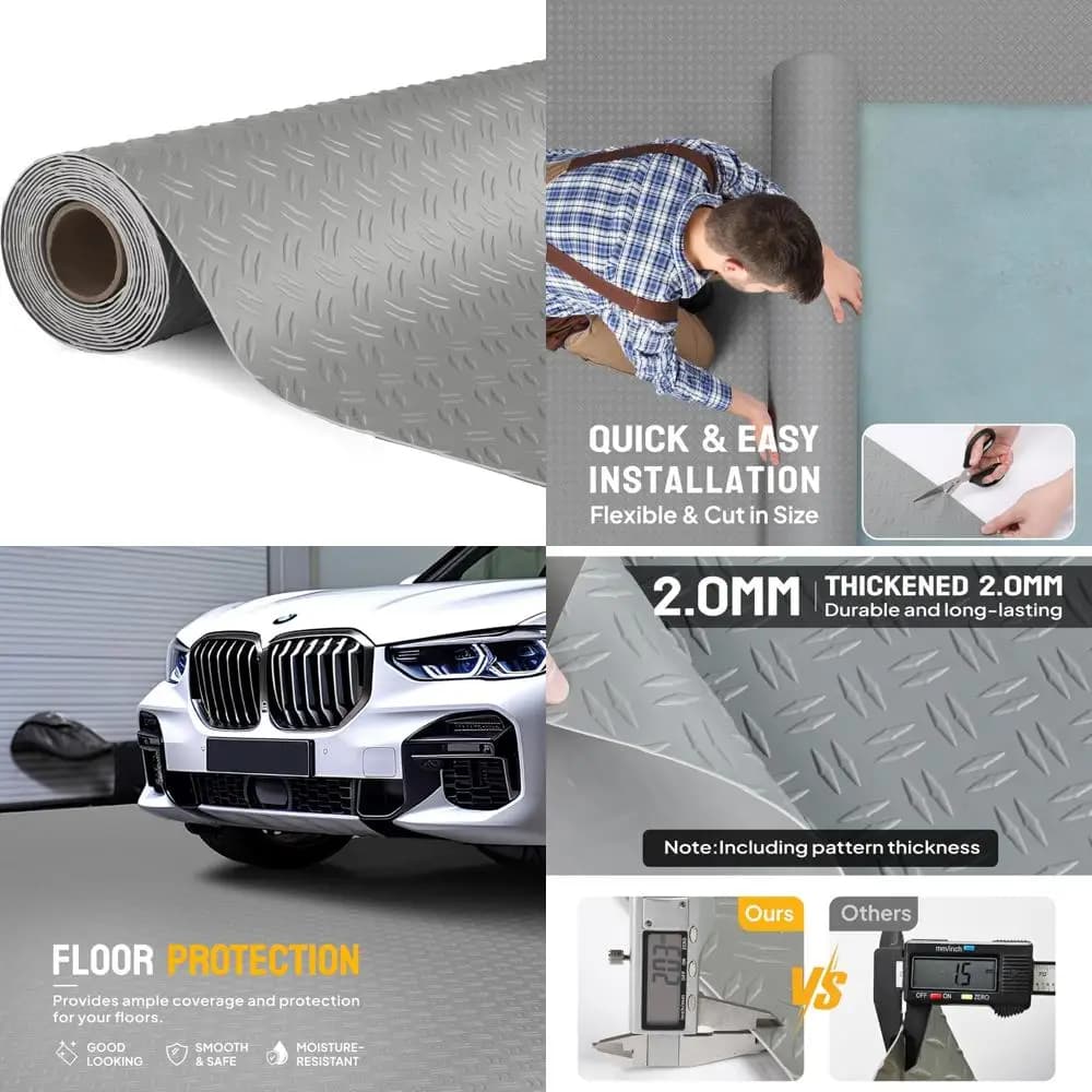 Tappetino per garage in PVC con piastra diamantata addensata, 7,5 x 17 piedi, ideale per ambienti sotto auto e parcheggio