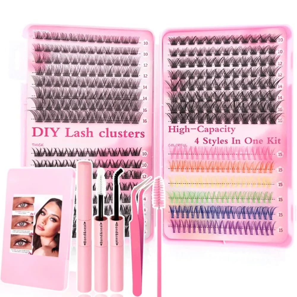 Nuovo Set da 400 Pezzi di Extension Ciglia a Ciuffetti Colorati a Lunghezze Miste con Pinzette, Strumento per il Trucco, Ciglia Finte, Mascara, Uso Personale