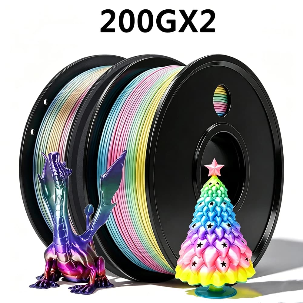 200gx2 PLA Silk Macaron Silk Universe rainbow Filament 3D Printer Filament 1.75mm Dimension Accuracy +/- 0.02mm 3D Printing Filament Independent vacuum packaging